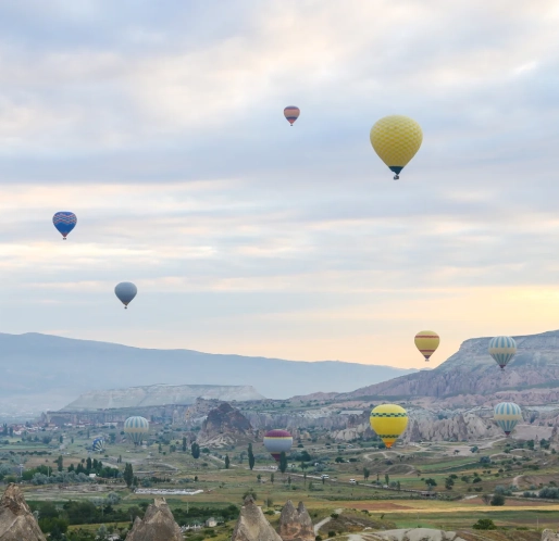hot air balloons in cappadocia valleys turkey
